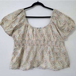 Modcloth‎ Puff Sleeve Ditsy Floral Top Sz 3X Peplum Cottage Milkmaid Crop Blouse
